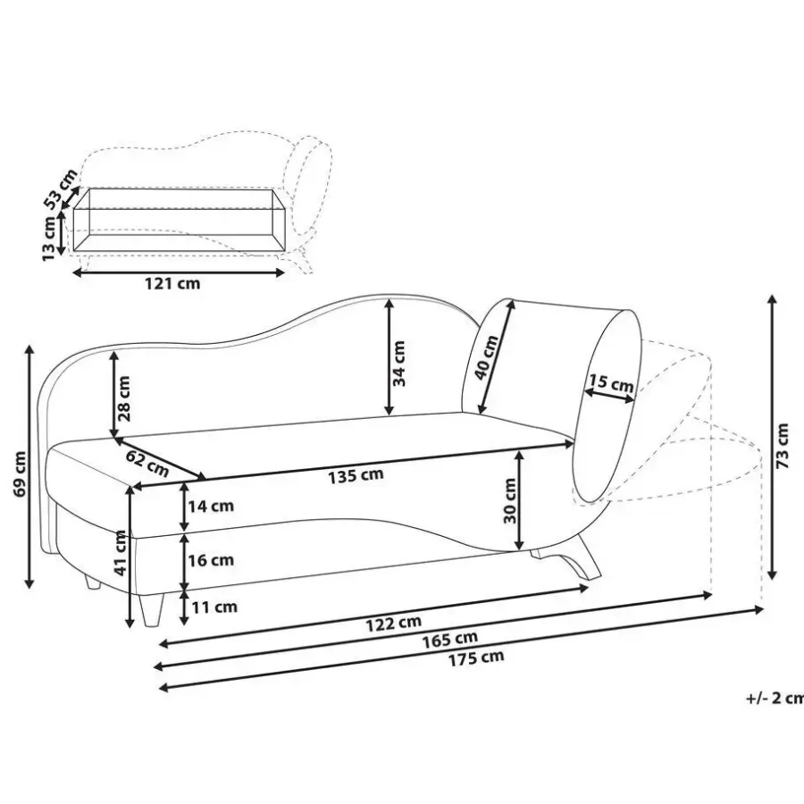Beliani MERI II - Chaise longue met opbergruimte - Blauw - Rechts - Fluweel