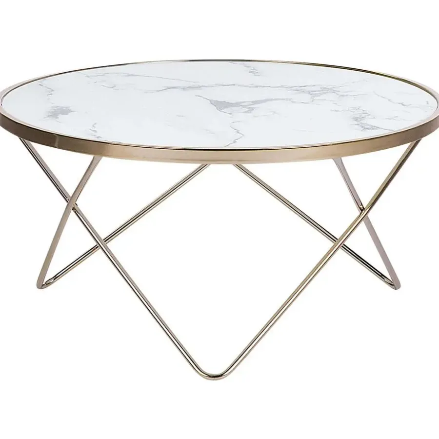 Salontafels-Beliani MERIDIAN II - Salontafel - Wit/Goud - Veiligheidsglas