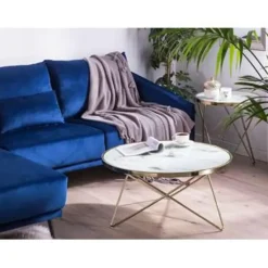 Salontafels-Beliani MERIDIAN II - Salontafel - Wit/Goud - Veiligheidsglas
