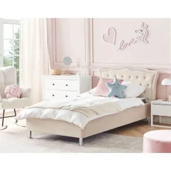 Beliani METZ - Bed met opbergruimte - Beige - 90 x 200 cm - Fluweel