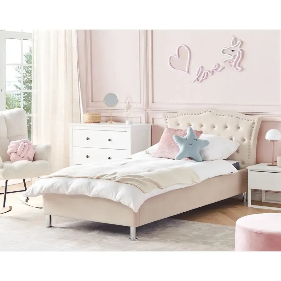 Beliani METZ - Bed met opbergruimte - Beige - 90 x 200 cm - Fluweel