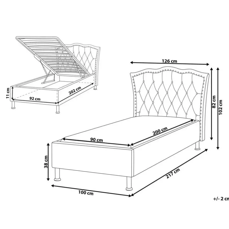 Beliani METZ - Bed met opbergruimte - Beige - 90 x 200 cm - Fluweel