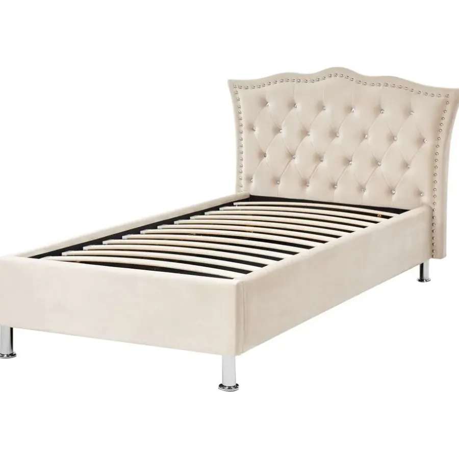 Beliani METZ - Bed met opbergruimte - Beige - 90 x 200 cm - Fluweel