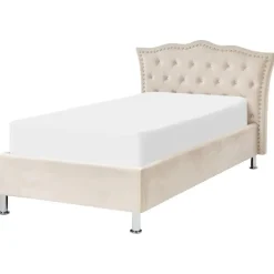 Beliani METZ - Bed met opbergruimte - Beige - 90 x 200 cm - Fluweel