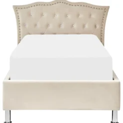 Beliani METZ - Bed met opbergruimte - Beige - 90 x 200 cm - Fluweel