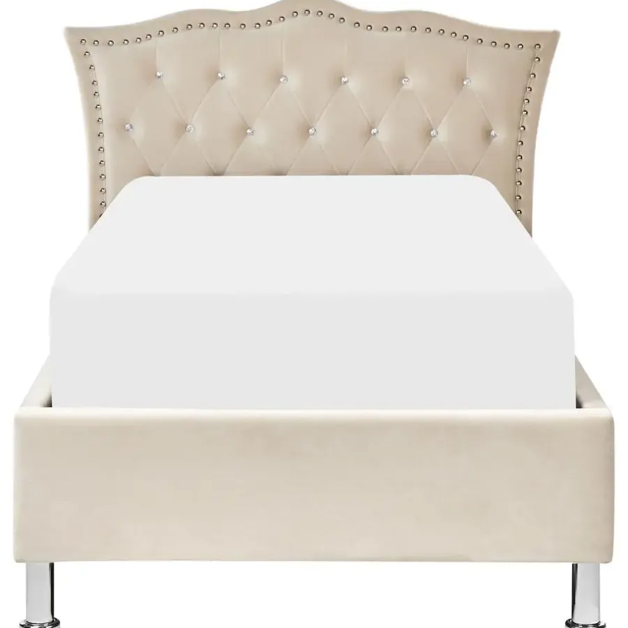 Beliani METZ - Bed met opbergruimte - Beige - 90 x 200 cm - Fluweel