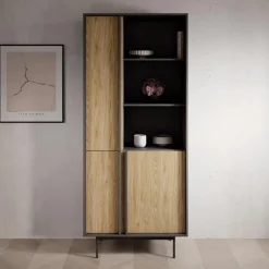 Meubella - Antigo - Boekenkast - Eiken/Antraciet - 83x43x195 cm
