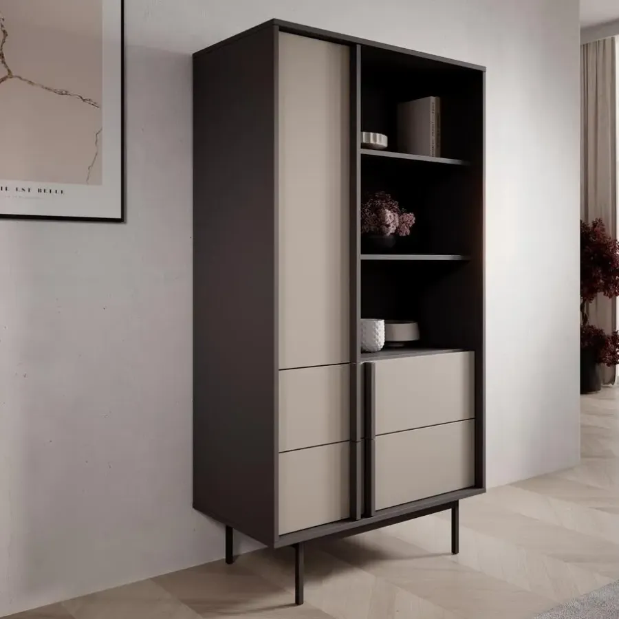 Boekenkasten|Boekenkasten-Meubella - Antigo - Boekenkast - Beige/Antraciet - 83x43x155 cm