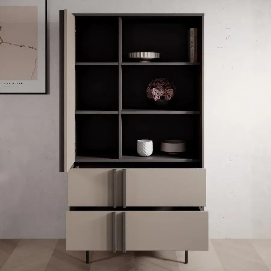 Boekenkasten|Boekenkasten-Meubella - Antigo - Boekenkast - Beige/Antraciet - 83x43x155 cm