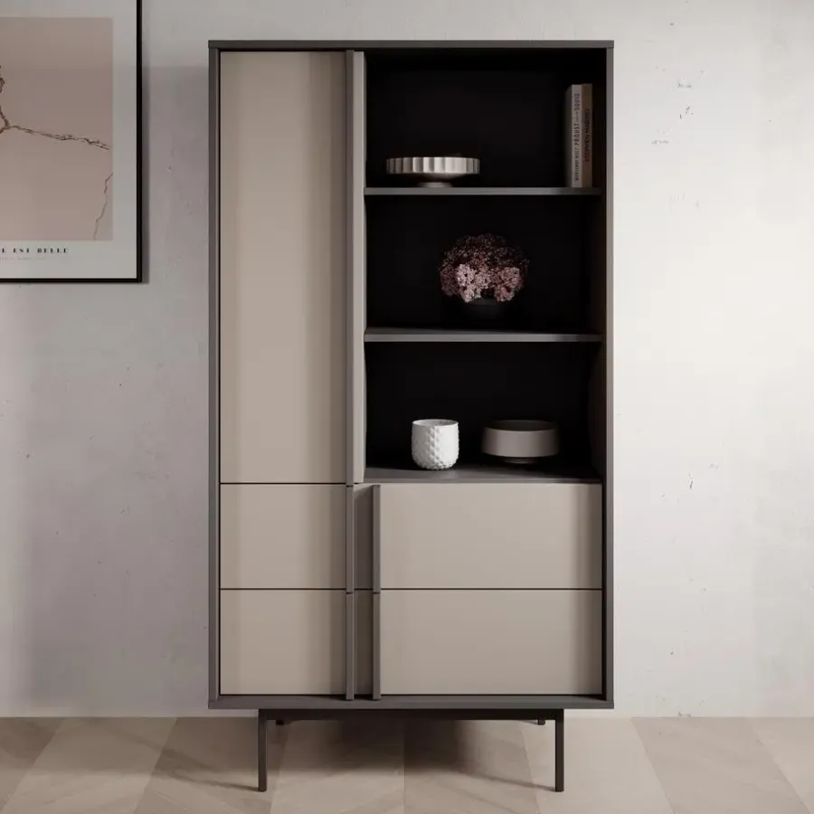 Boekenkasten|Boekenkasten-Meubella - Antigo - Boekenkast - Beige/Antraciet - 83x43x155 cm
