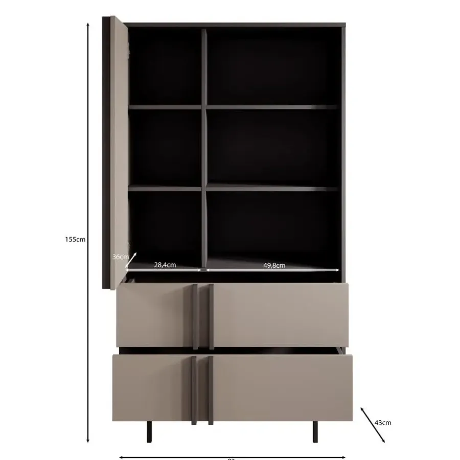 Boekenkasten|Boekenkasten-Meubella - Antigo - Boekenkast - Beige/Antraciet - 83x43x155 cm