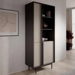 Boekenkasten|Boekenkasten-Meubella - Antigo - Boekenkast - Beige/Antraciet - 83x43x195 cm