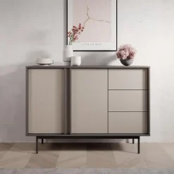 Meubella - Antigo - Dressoir - Beige/Antraciet - 123x43x87 cm