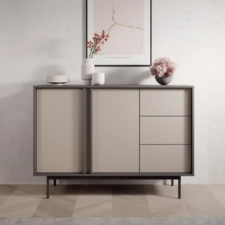 Meubella - Antigo - Dressoir - Beige/Antraciet - 123x43x87 cm