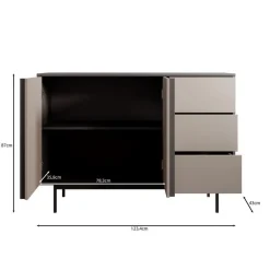 Meubella - Antigo - Dressoir - Beige/Antraciet - 123x43x87 cm