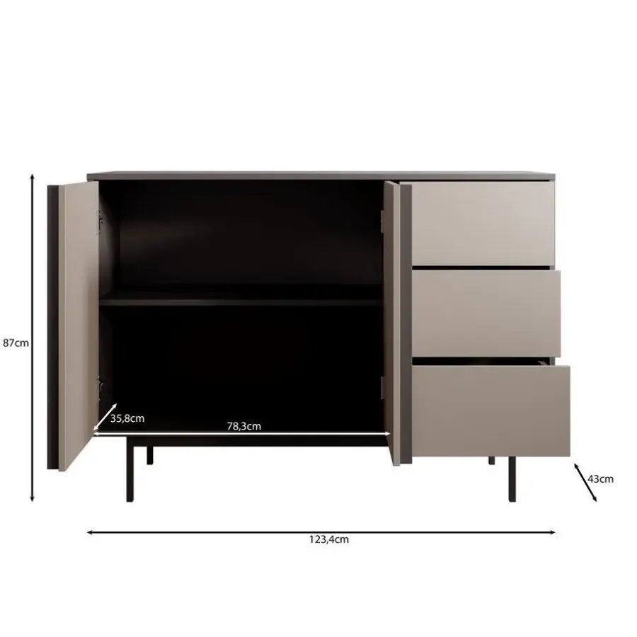 Meubella - Antigo - Dressoir - Beige/Antraciet - 123x43x87 cm