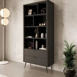 Boekenkasten|Boekenkasten-Meubella - Boekenkast Lima - Zwart - 88 cm