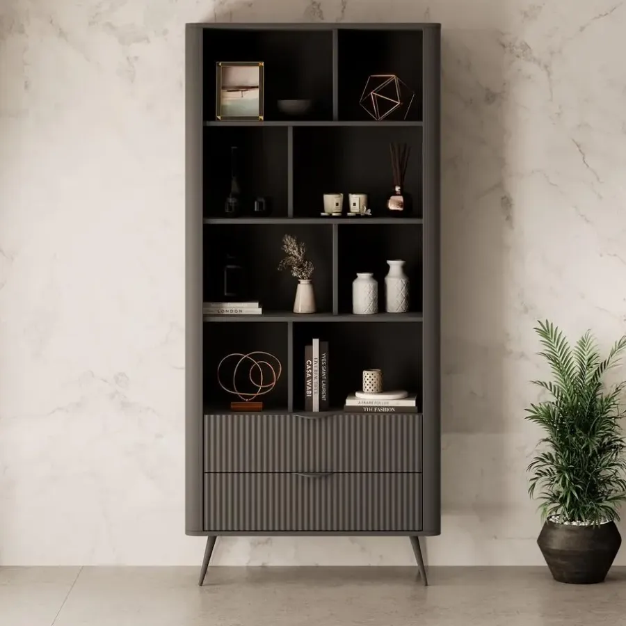 Boekenkasten|Boekenkasten-Meubella - Boekenkast Lima - Zwart - 88 cm