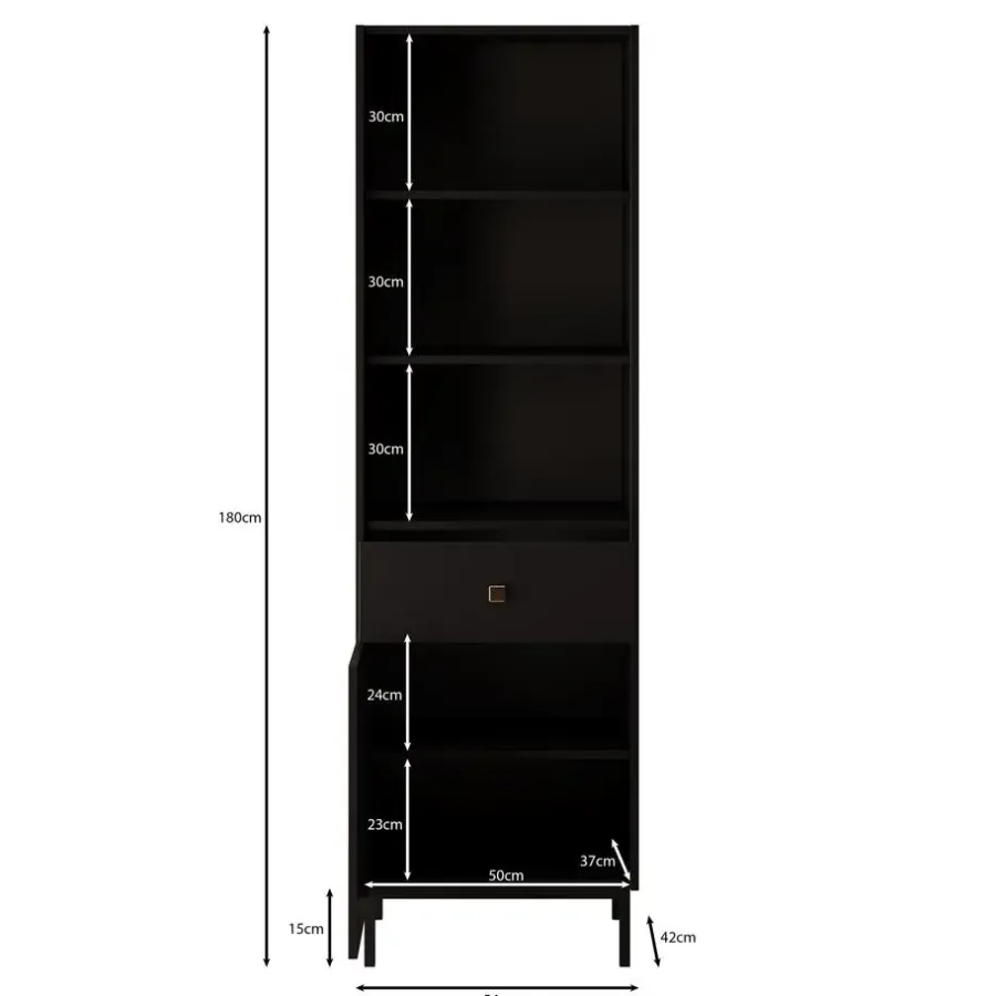 Meubella - Boekenkast Norment - Zwart - 54 cm