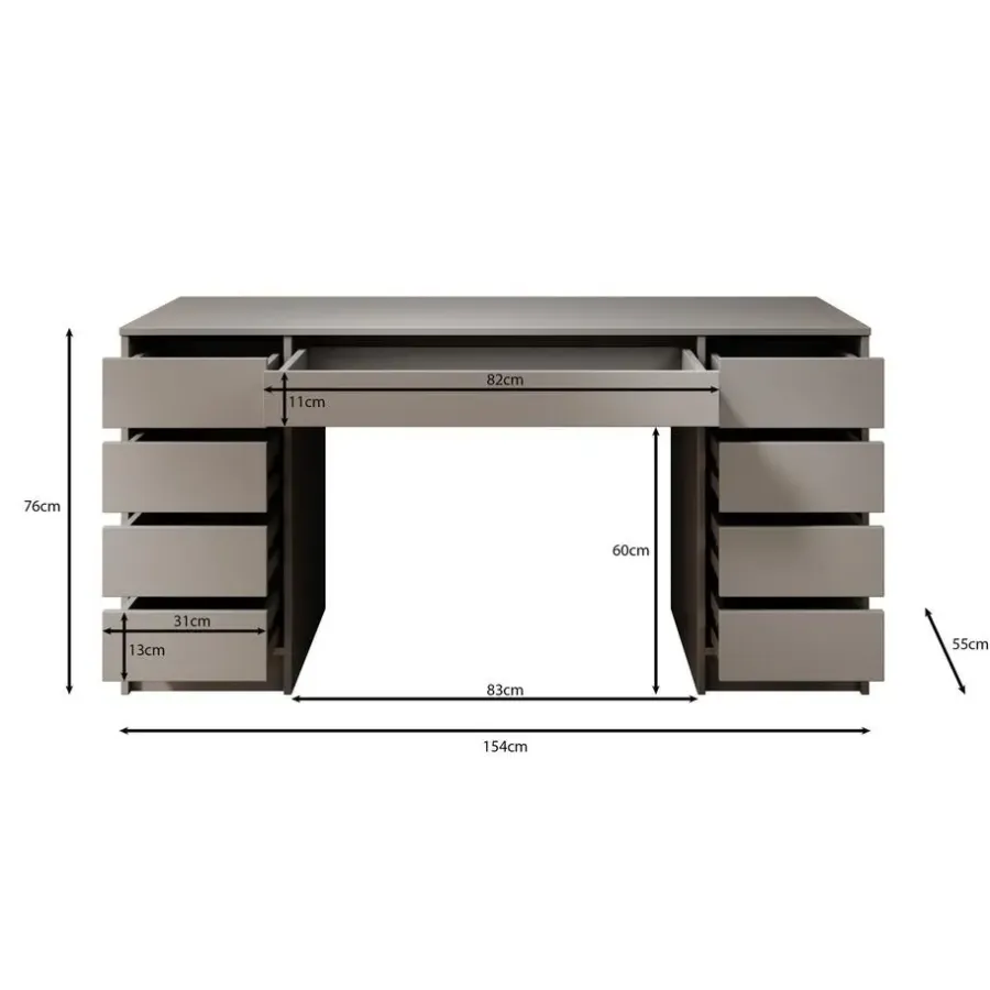 Bureaus-Meubella - Bureau Avio 2 - Antraciet - 154 cm