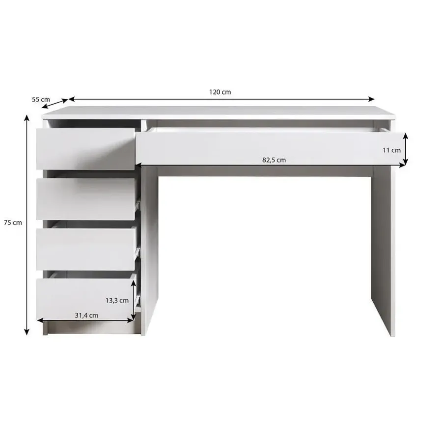 Meubella - Bureau Avio - Wit - 120 cm