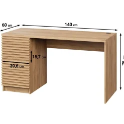 Meubella - Bureau Bergamo - Eiken - 140 cm