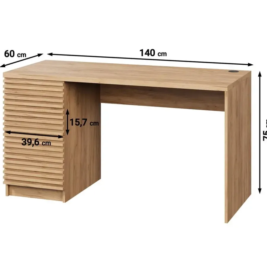 Meubella - Bureau Bergamo - Eiken - 140 cm