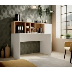 Meubella - Bureau Elze - Eiken - Wit - 158 cm