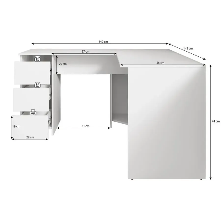 Bureaus-Meubella - Bureau Fuenta - Wit - 142 cm