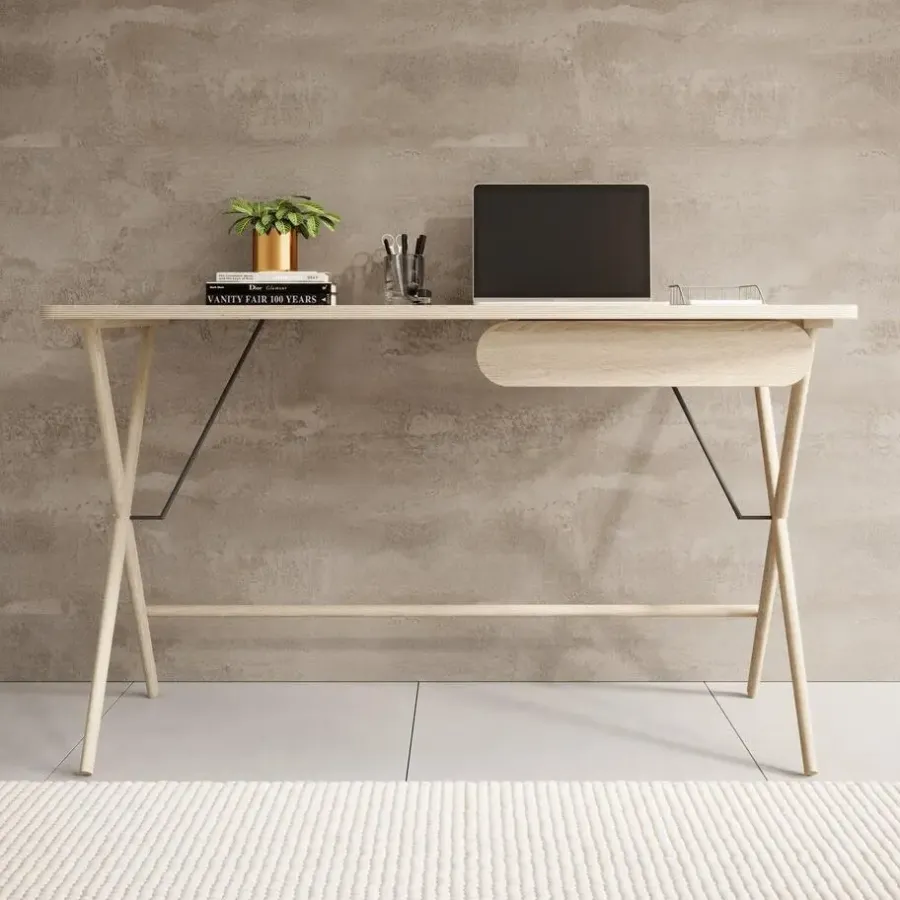 Bureaus-Meubella - Bureau Moron - Licht eiken - 135 cm