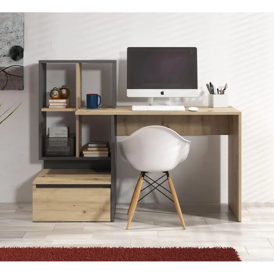 Meubella - Bureau Pierre 2 - Eiken - Antraciet - 145 cm