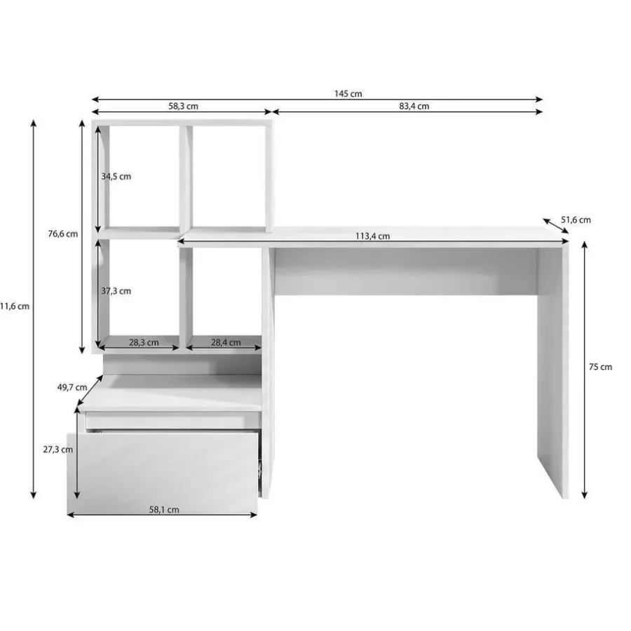 Meubella - Bureau Pierre 2 - Eiken - Antraciet - 145 cm