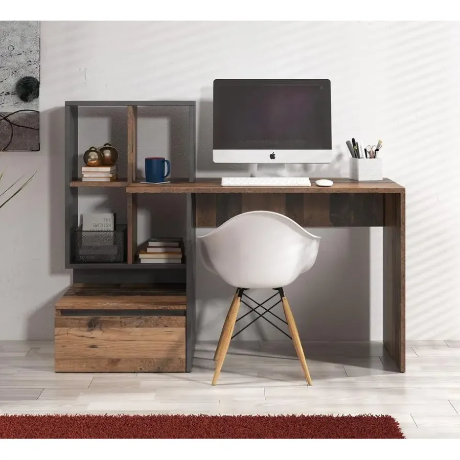 Bureaus-Meubella - Bureau Pierre 2 - Donker eiken - Antraciet - 145 cm