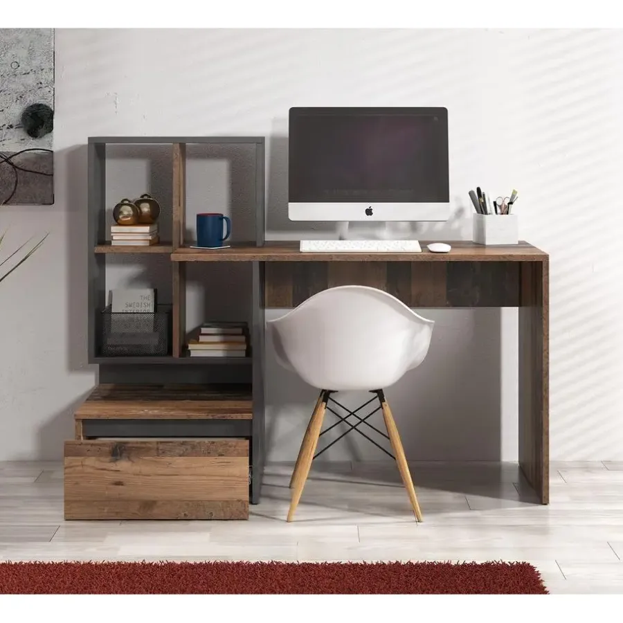 Bureaus-Meubella - Bureau Pierre 2 - Donker eiken - Antraciet - 145 cm