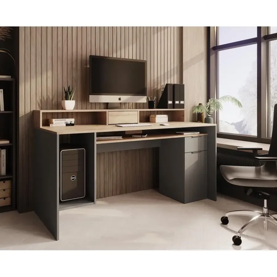 Bureaus-Meubella - Bureau Ryan - Grijs - Eiken - 160 cm