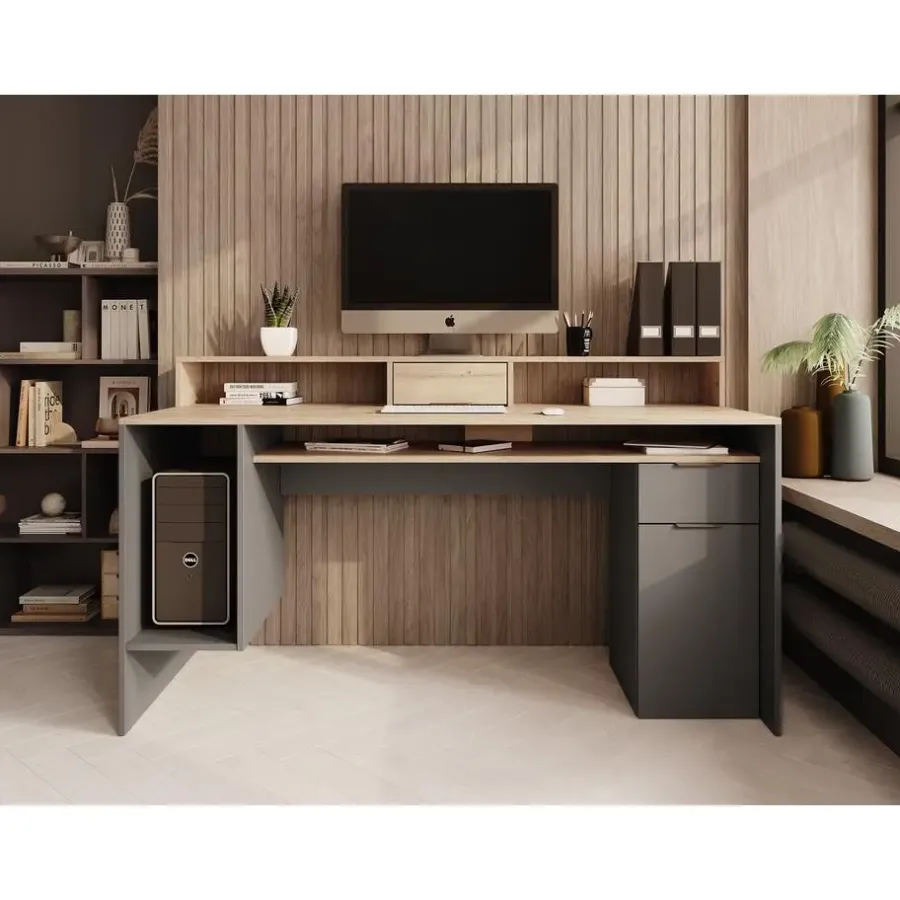 Bureaus-Meubella - Bureau Ryan - Grijs - Eiken - 160 cm