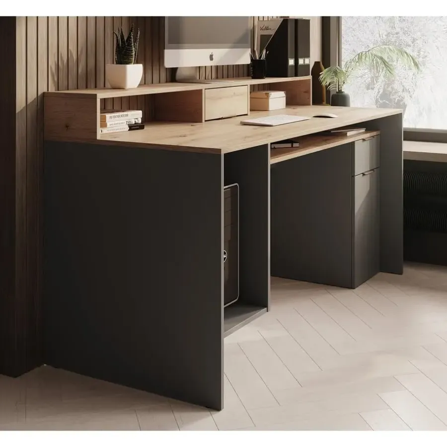 Bureaus-Meubella - Bureau Ryan - Grijs - Eiken - 160 cm