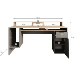 Bureaus-Meubella - Bureau Ryan - Grijs - Eiken - 160 cm