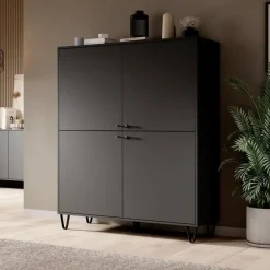 Dressoirs-Meubella - Dressoir Apula - Antraciet - 124 cm - Dicht