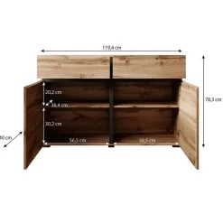 Dressoirs-Meubella - Dressoir Cainan - Eiken - 119 cm