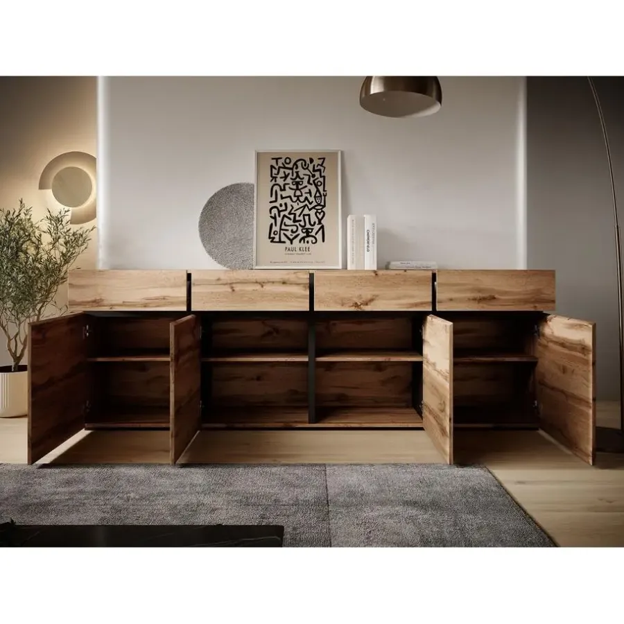 Dressoirs-Meubella - Dressoir Cainan - Eiken - 225 cm