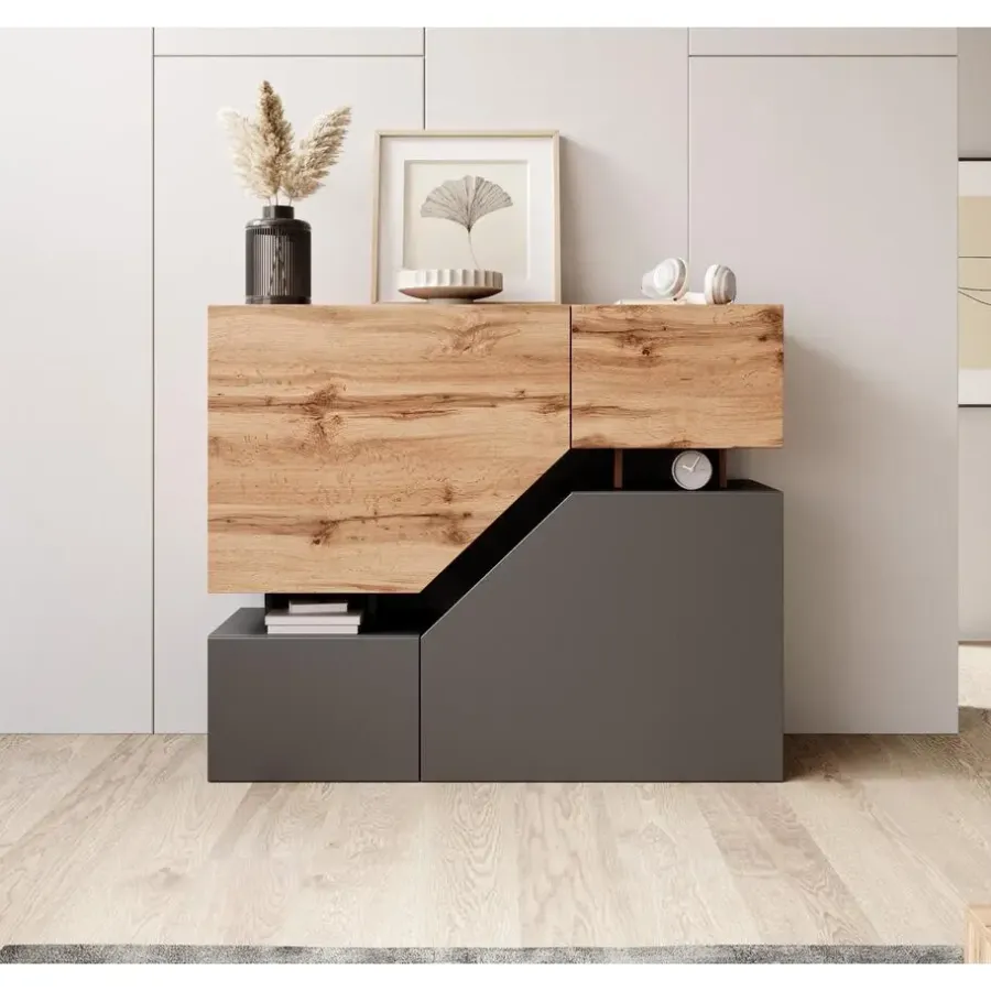 Dressoirs-Meubella - Dressoir Canberra - Eiken - Antraciet - 120 cm