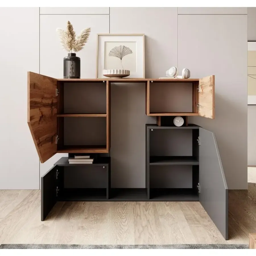 Dressoirs-Meubella - Dressoir Canberra - Eiken - Antraciet - 120 cm