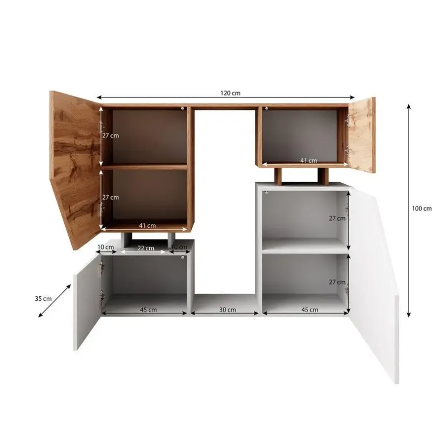 Dressoirs-Meubella - Dressoir Canberra - Eiken - Antraciet - 120 cm