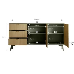 Meubella - Dressoir Essence - Groen - Licht eiken - 158 cm