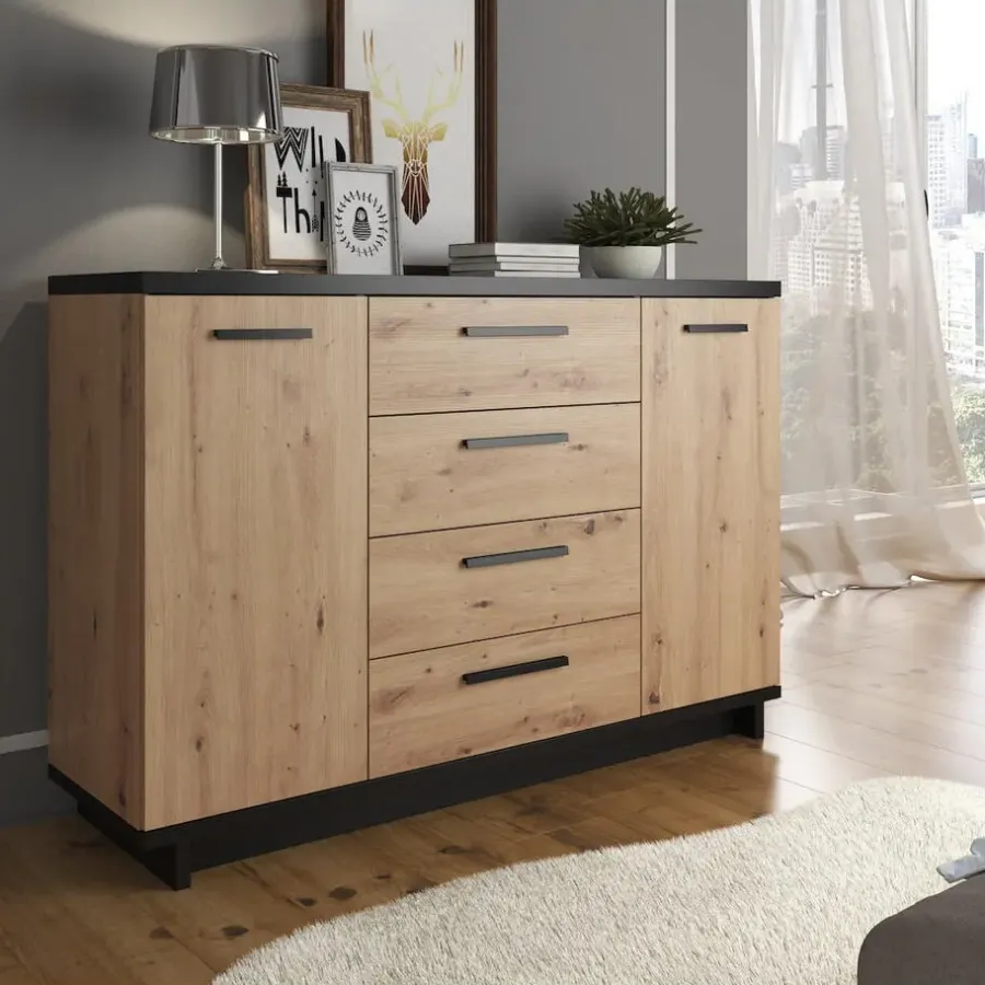 Dressoirs-Meubella - Dressoir Incala - Eiken - Zwart - 135 cm