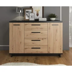 Dressoirs-Meubella - Dressoir Incala - Eiken - Zwart - 135 cm