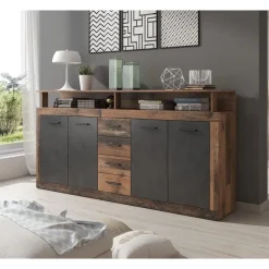 Meubella - Dressoir Lavina - Old wood - Antraciet - 190 cm