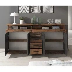 Meubella - Dressoir Lavina - Old wood - Antraciet - 190 cm