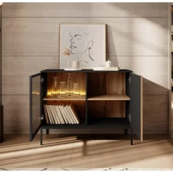 Dressoirs-Meubella - Dressoir Legend - Mat zwart - Eiken - 104 cm